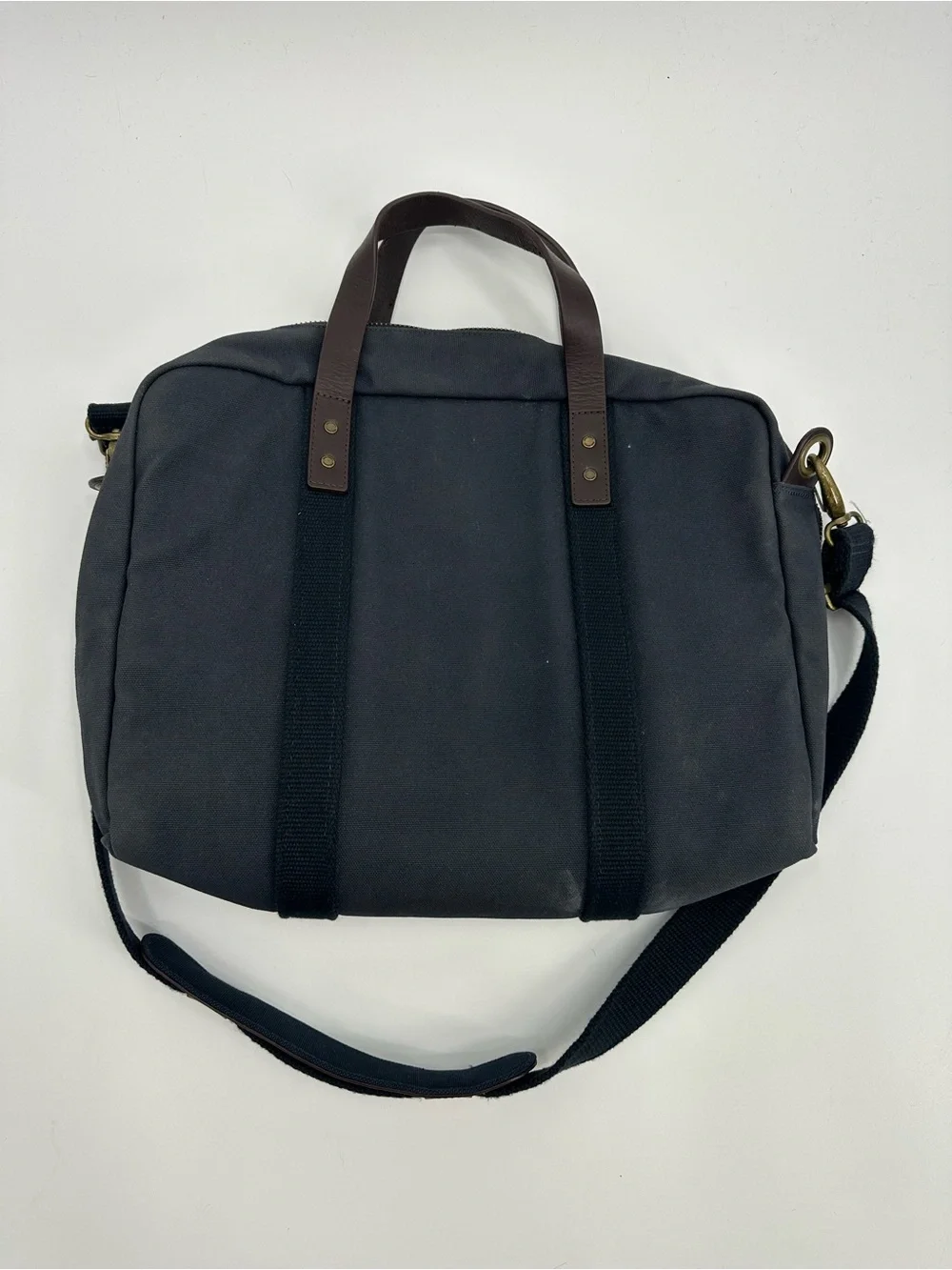 Lands' End Black Canvas Laptop Bag with Brown Leather Handles